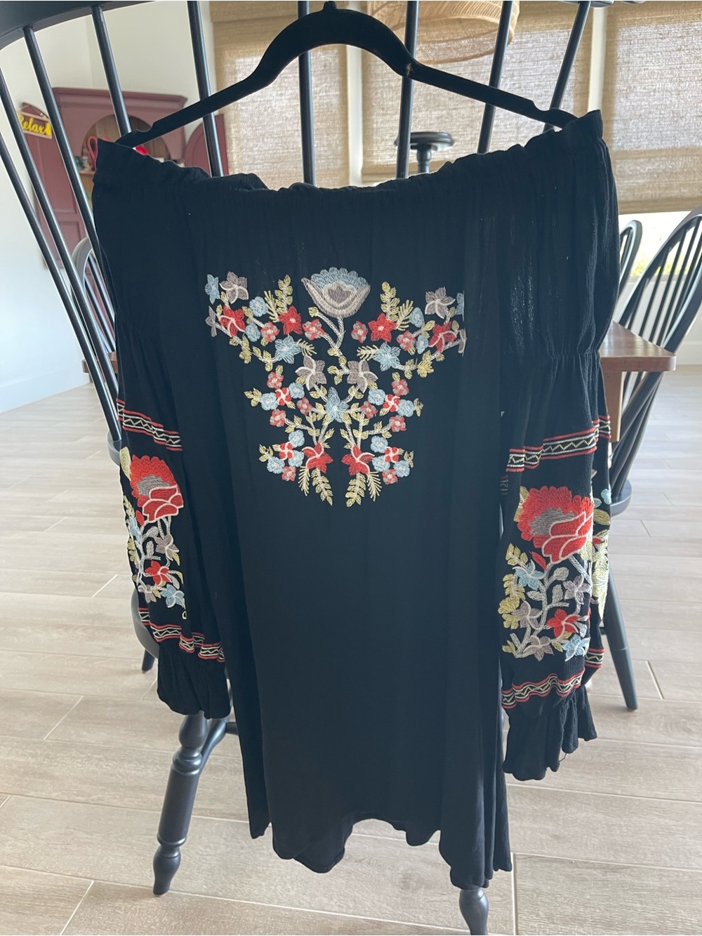 Black Embroidered Floral Off the Shoulder drsss- Boho Chic